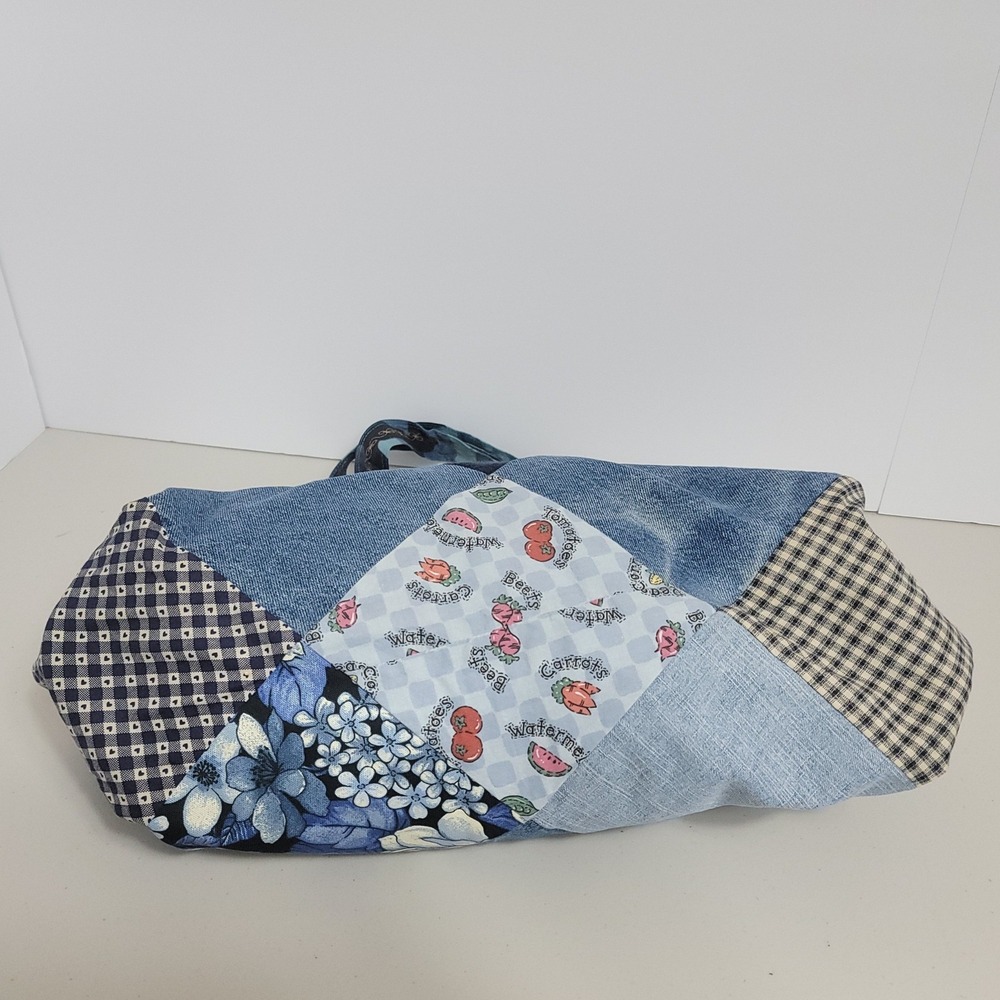 Handmade Patchwork Denim Hobo Bag Womens Large Blue Multi Upcycled Boho Tote - Picture 6 of 6